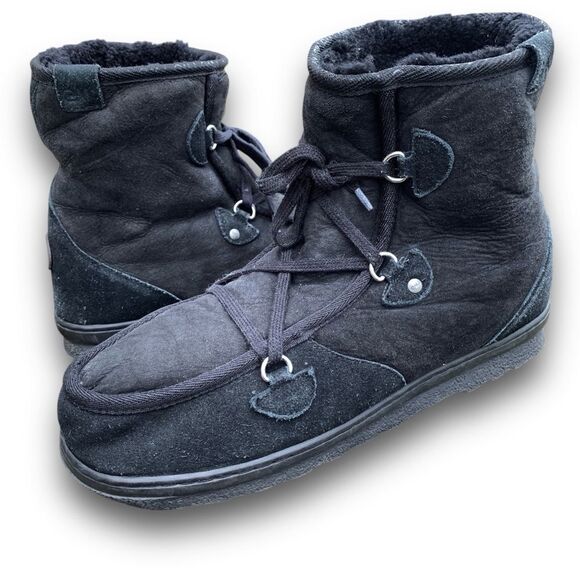 EMU Black Suede Boots Australian Sheepskin Lined Wallabee Style Juc Lo Size 13 - Picture 14 of 14